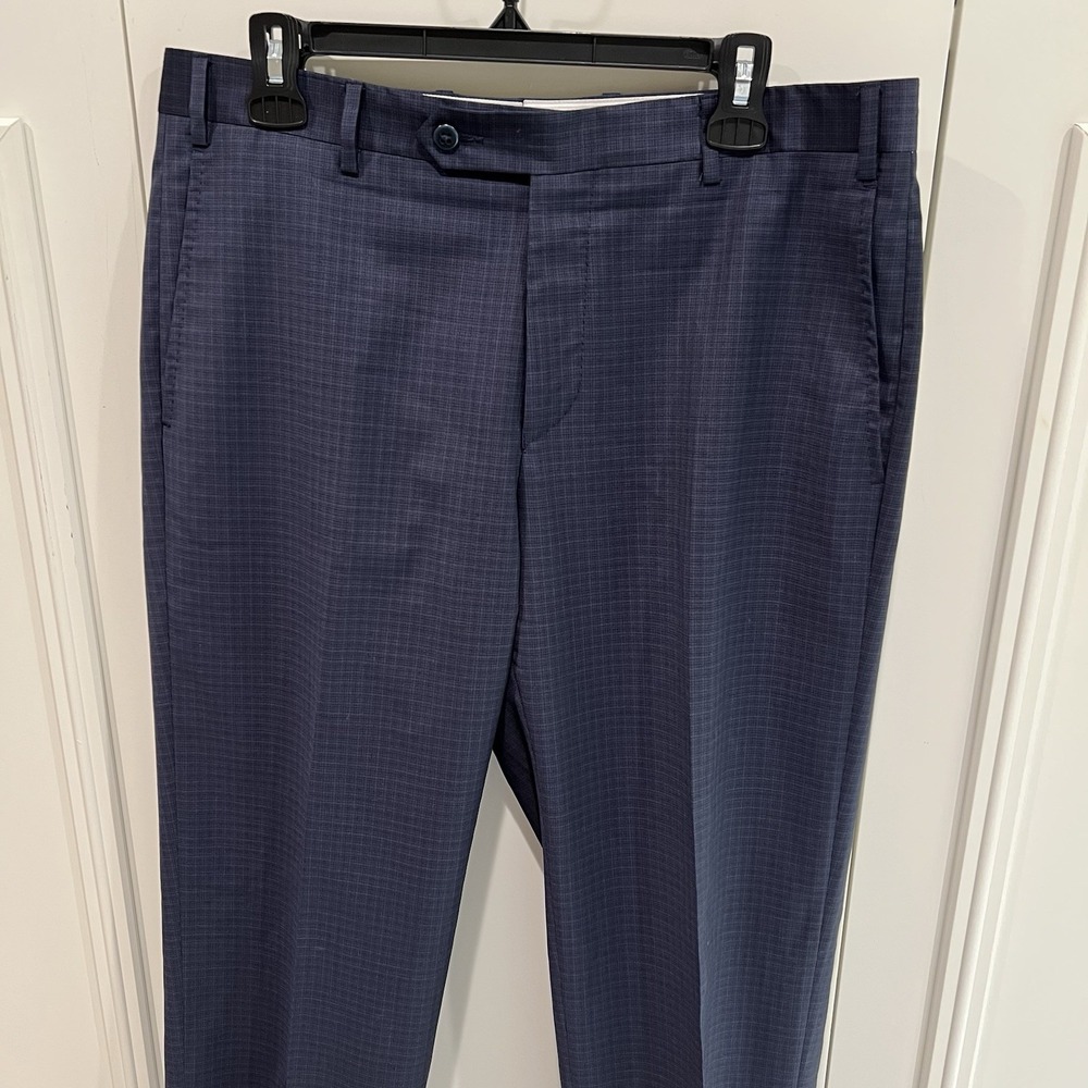 Zanella for Nordstrom Devon Dress Pants Wool Trousers Navy Crosshatch Business - Picture 2 of 6